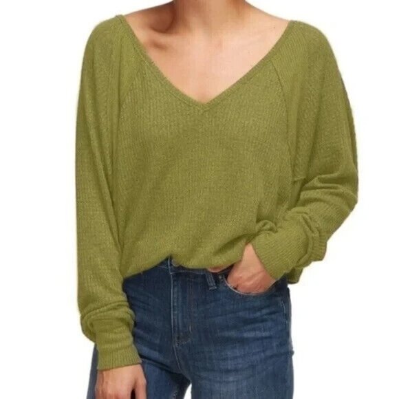 Free people BNWT "santa clara" thermal top sz XSmall NEW green - Picture 1 of 6